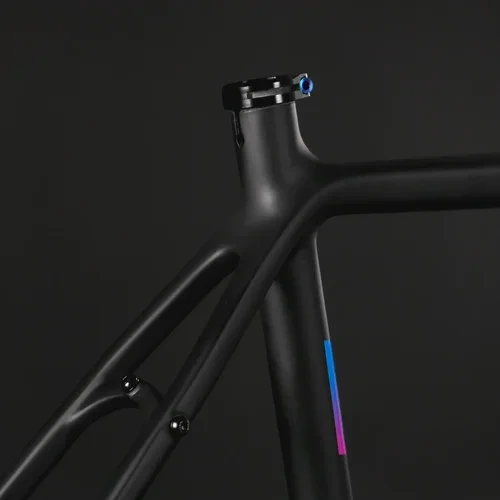 Detailansicht der Sattelklemme und der Sitzstreben am BasicBikes Carbon Gravel Rahmen.